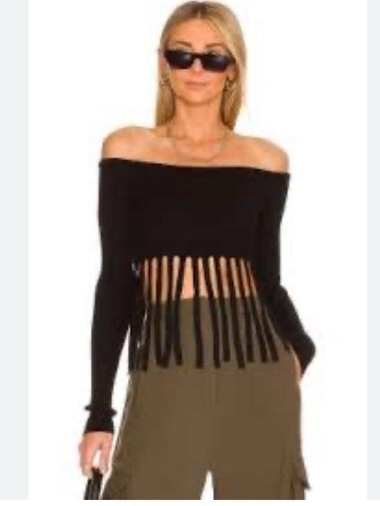 L'Academie Sweaters - NWOT L’Academie x Revolve harel black ribbed fringe top sweater women size Mediu